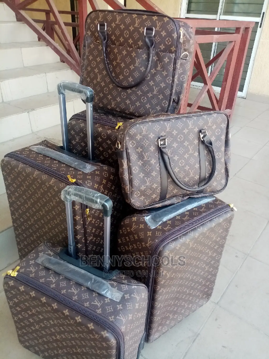 Set of 6 Imported Luis Vuitton Leather Traveling Luggage Box