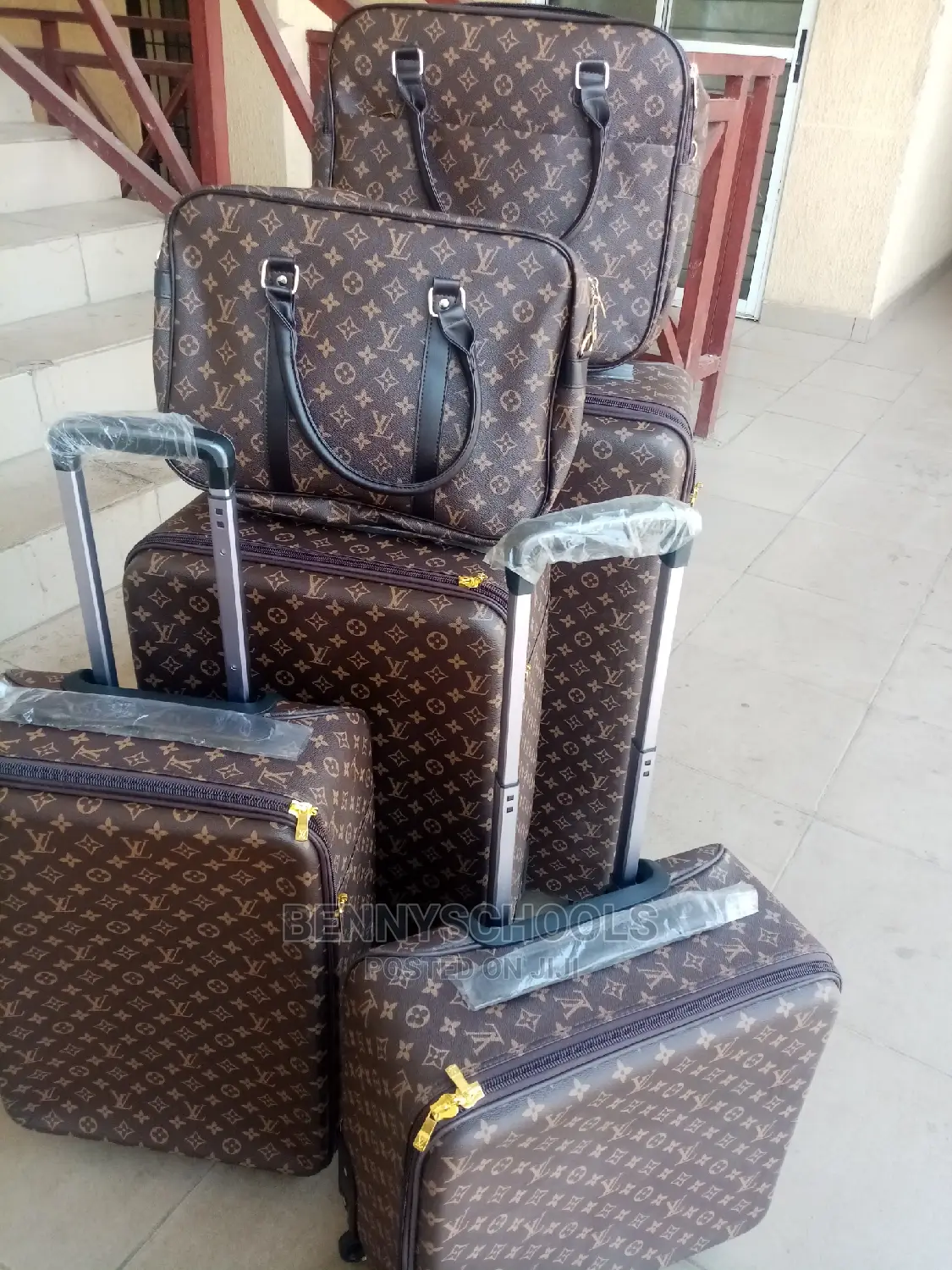 Set of 6 Imported Luis Vuitton Leather Traveling Luggage Box