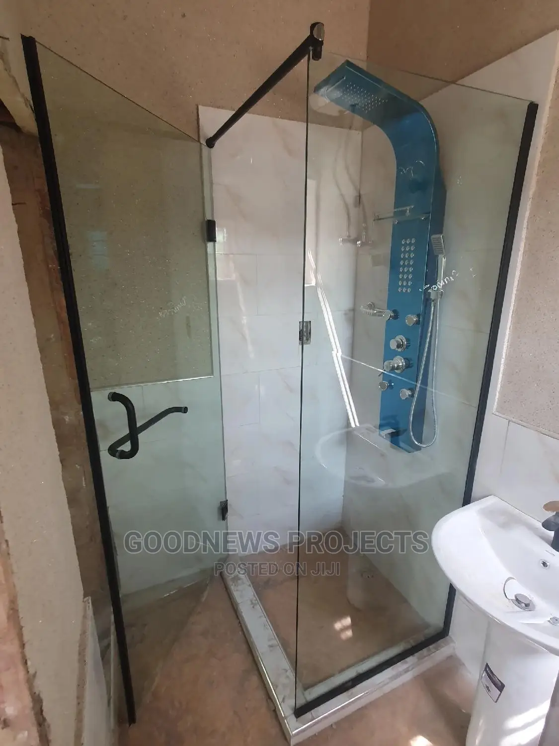 Shower Cubicle With Black Accessories