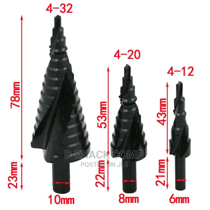 Metal Drill Bit Set For Triangular Cone Holes, 3 Pieces