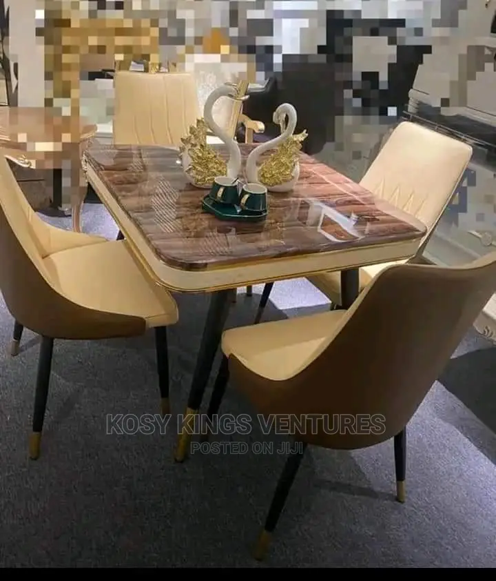 Luxurious Marble Dinning Table With Four Leather Seats