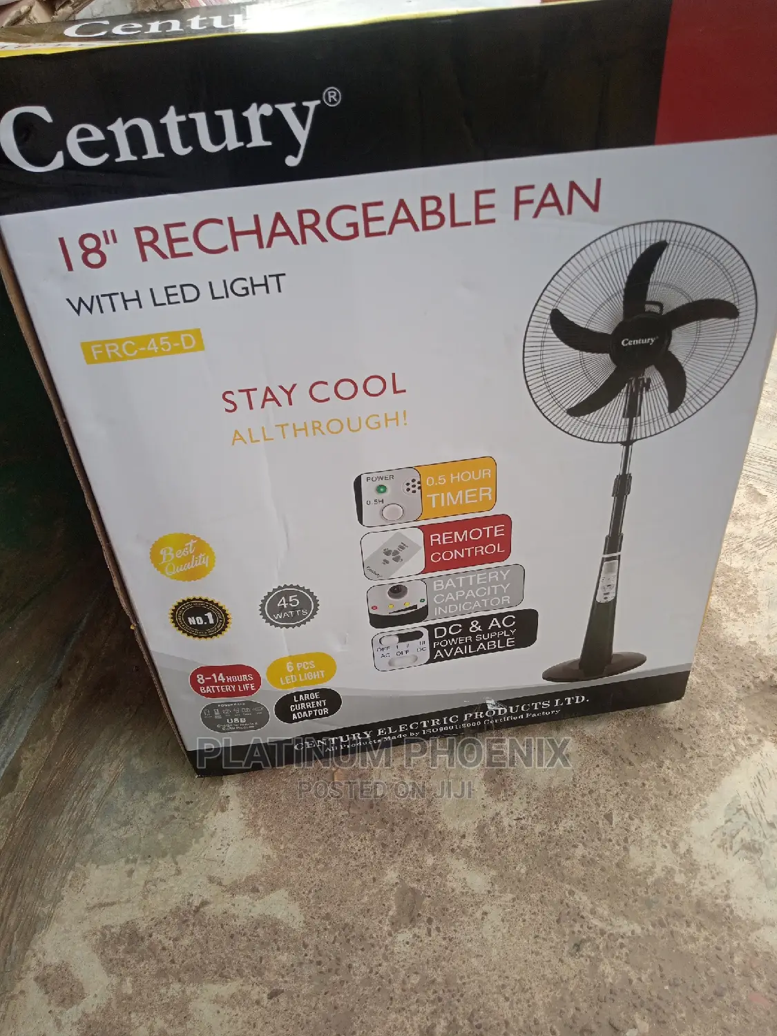 18" Century Rechargeable Standing Fan