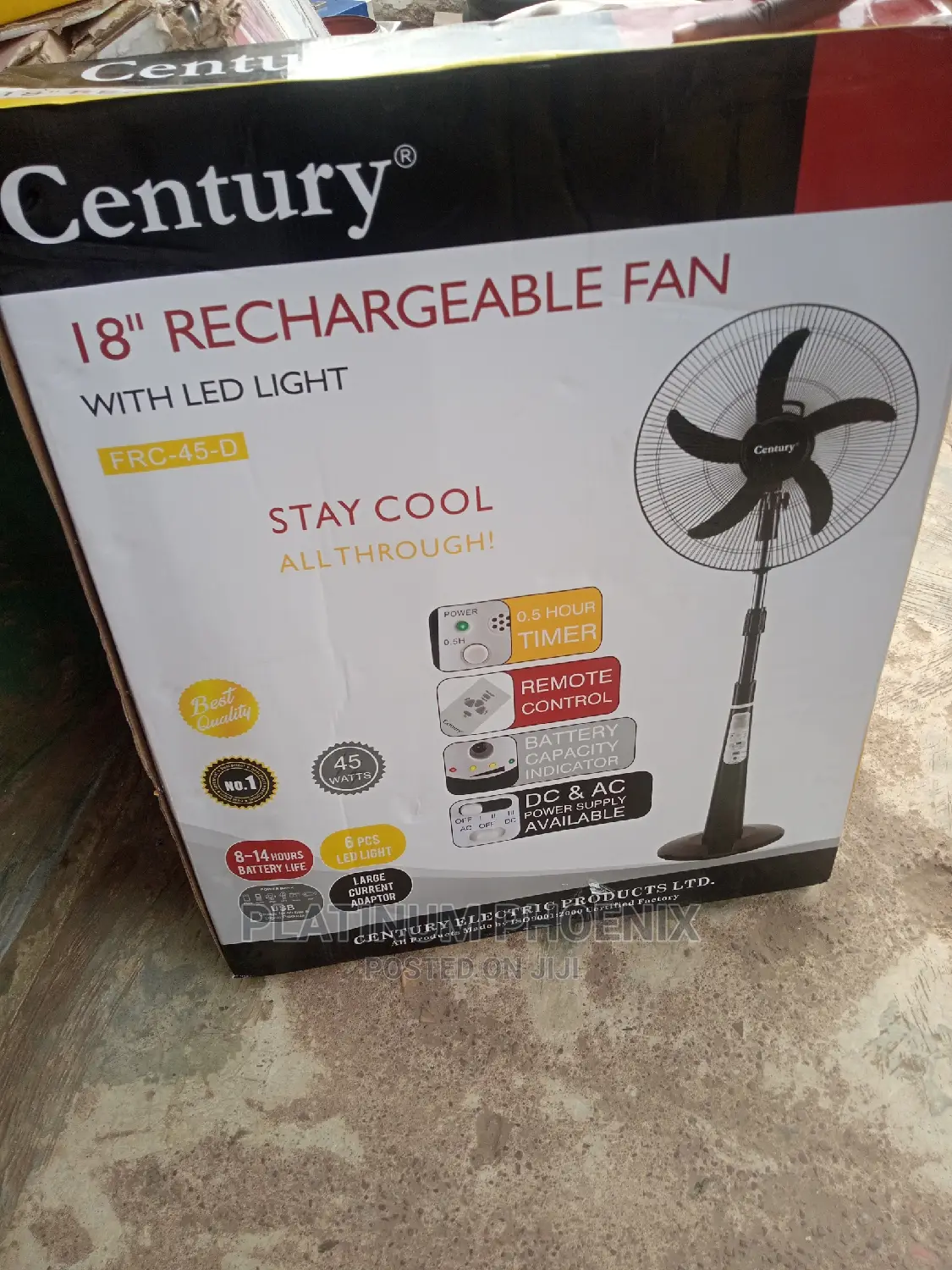 18" Century Rechargeable Standing Fan