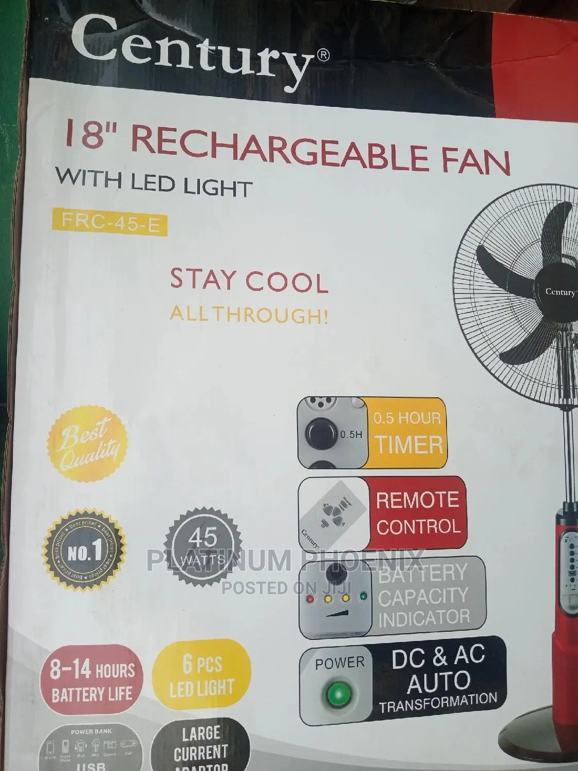 18" Century Rechargeable Standing Fan