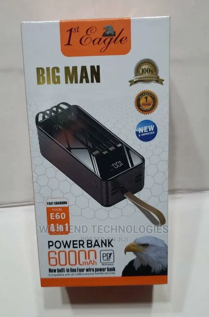 First 60,000mah Power Bank 4 Usb Port and Cables