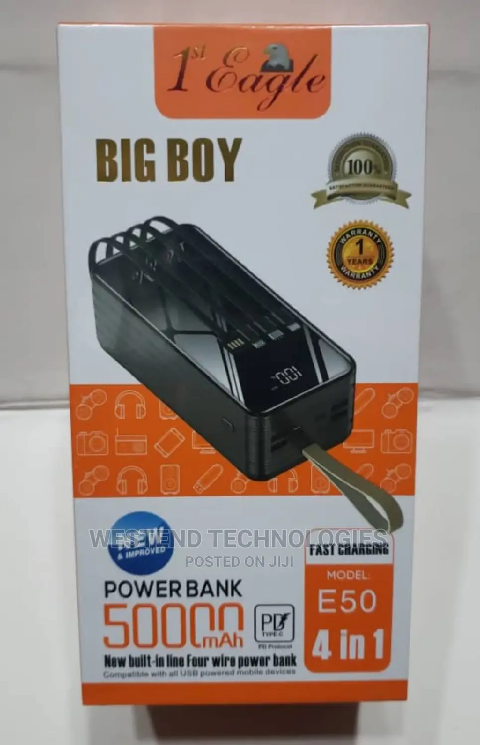First 60,000mah Power Bank 4 Usb Port and Cables