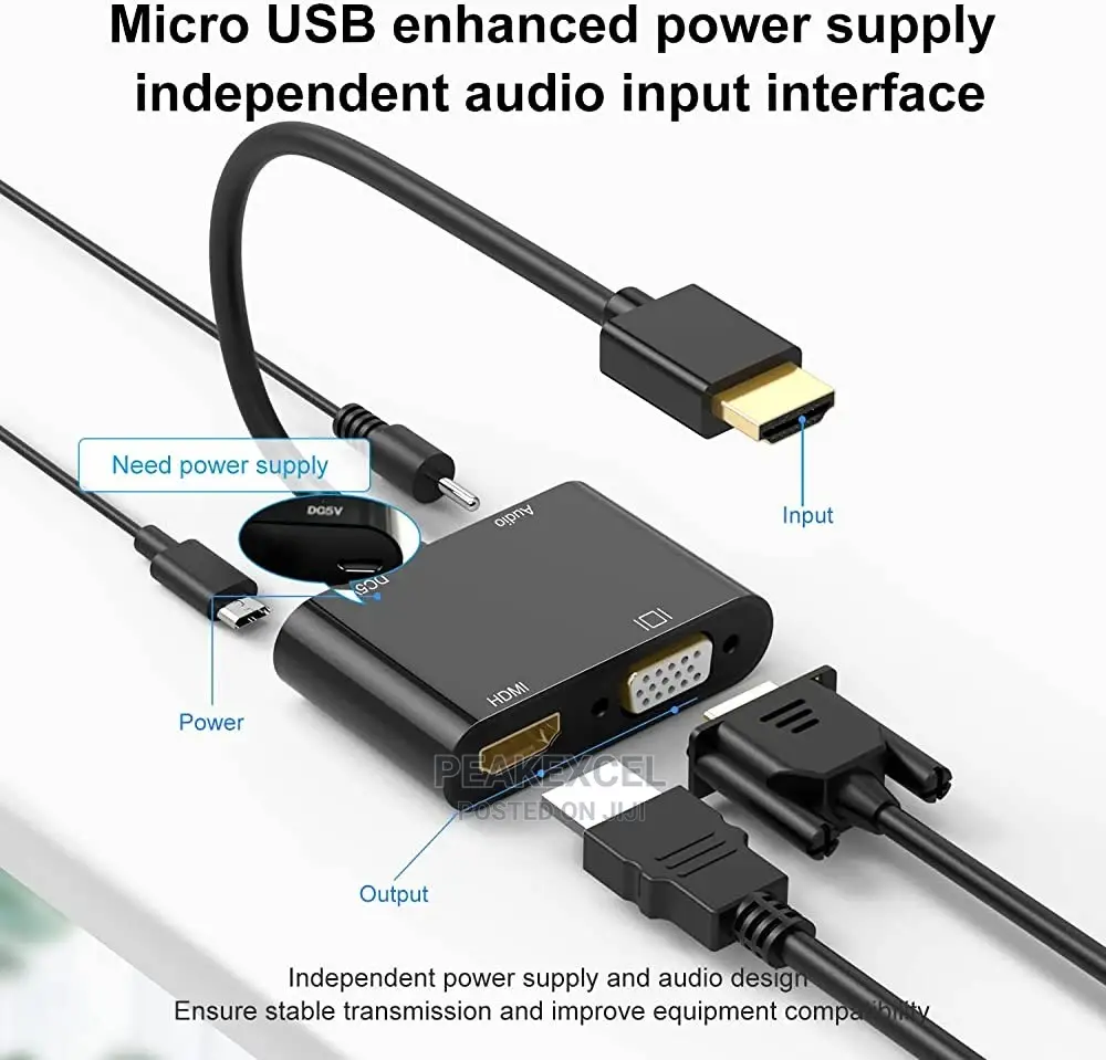HDMI to VGA HDMI Adapter, HDMI to Dual HDMI VGA Splitter Con
