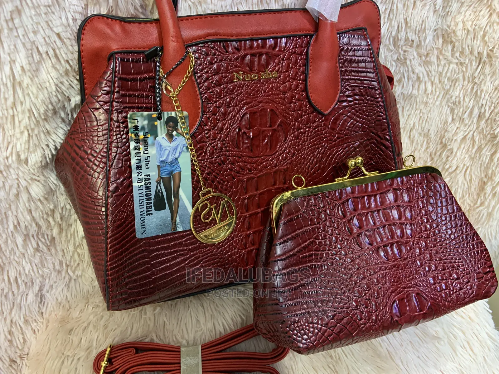 2n1 Croc Skin Quality Hand Bag in Maroon Color