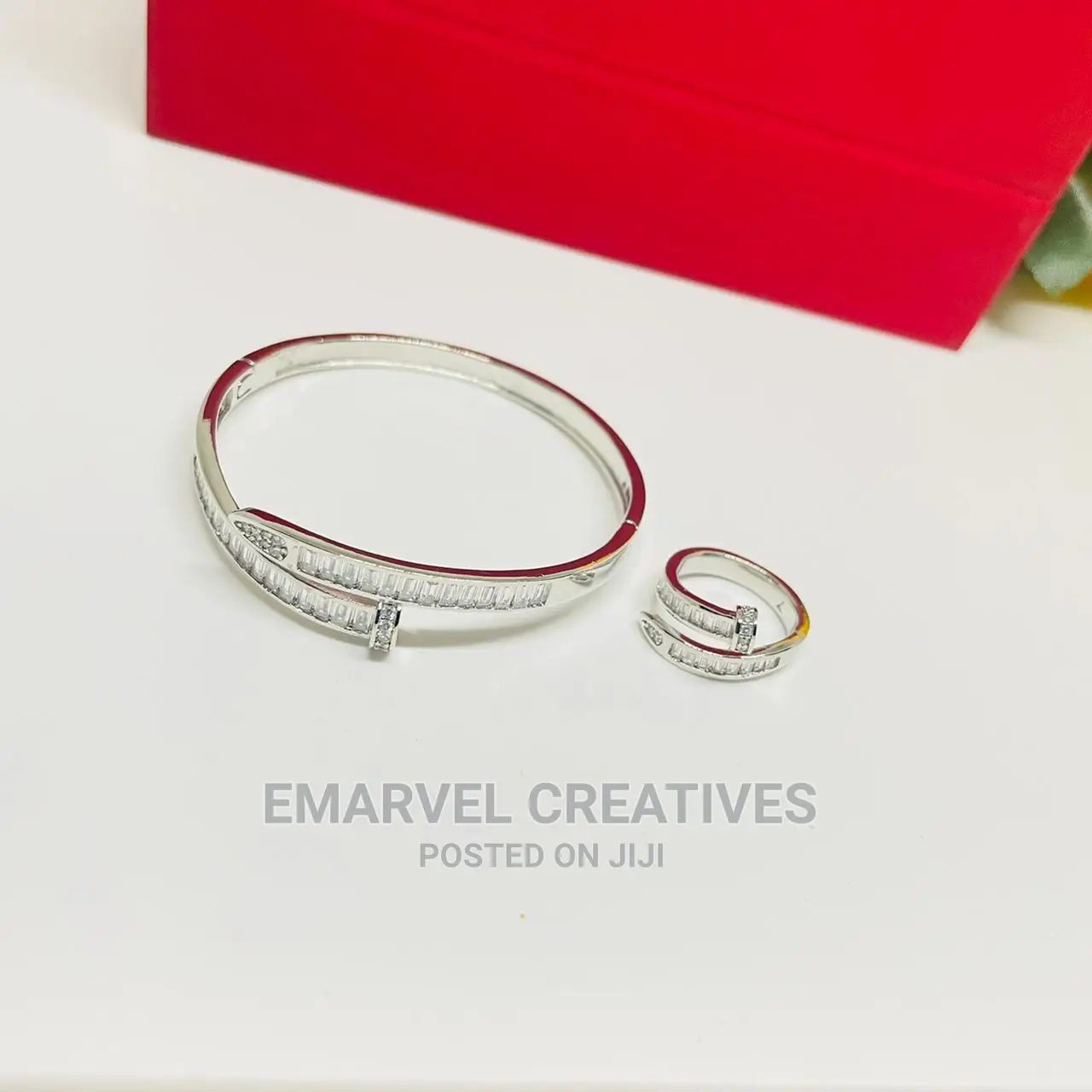 Authentic Nail Bracelet and Ring With Stones