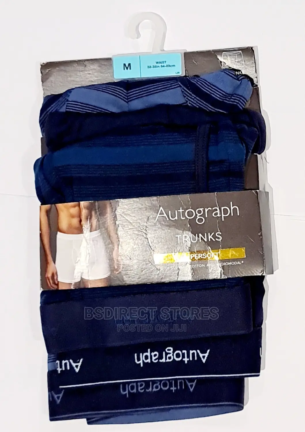 Marks and Spencer Blue Stripe 3pk Supima Cotton Blend Trunks