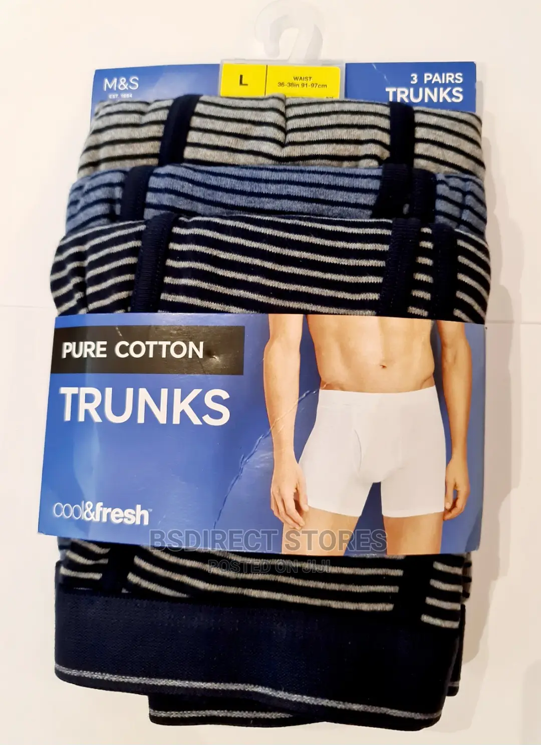 Marks and Spencer Blue Stripe 3pk Cotton Cool Fresh Trunks