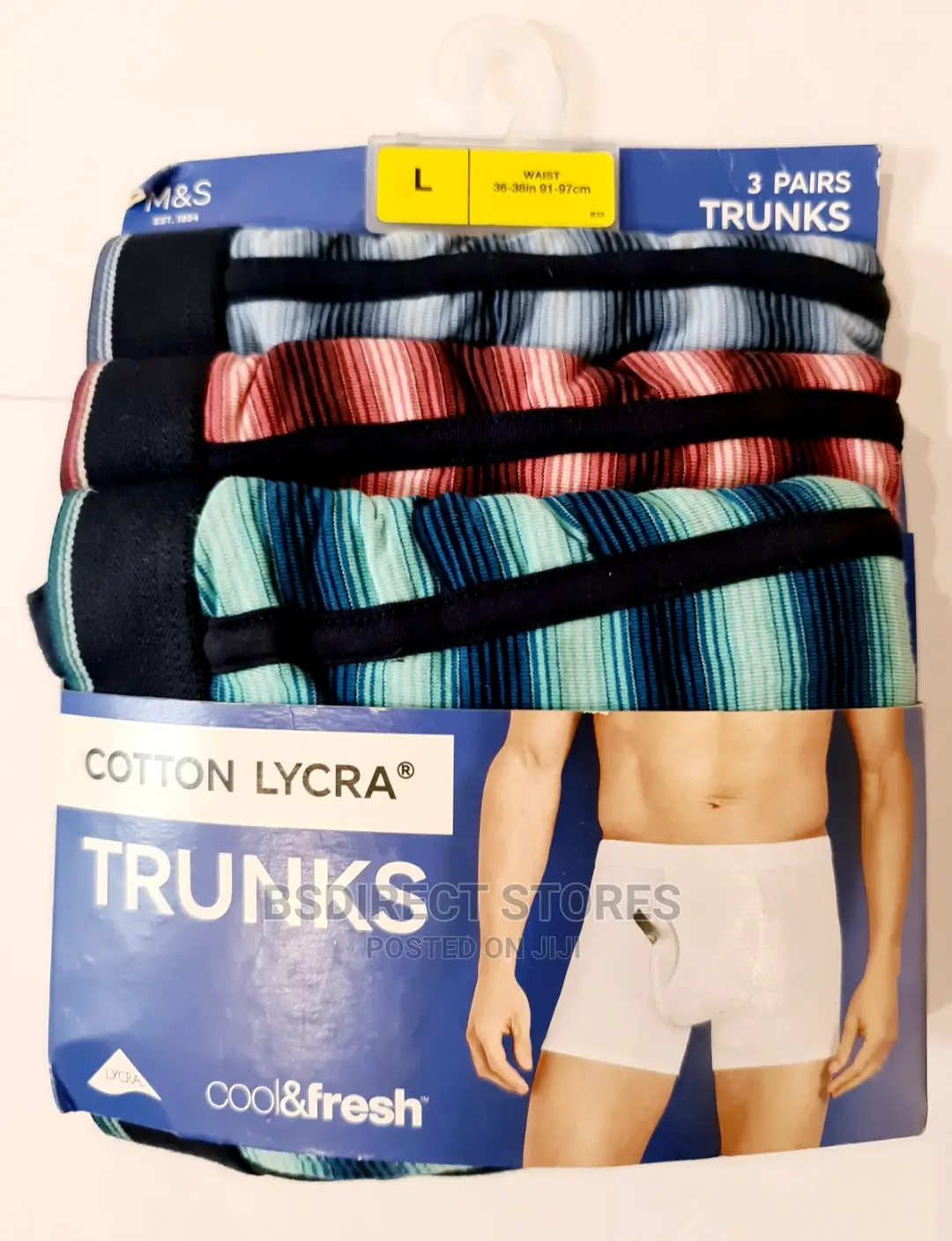 Marks and Spencer Large Stripe 3pk Cotton Cool Fresh Trunk