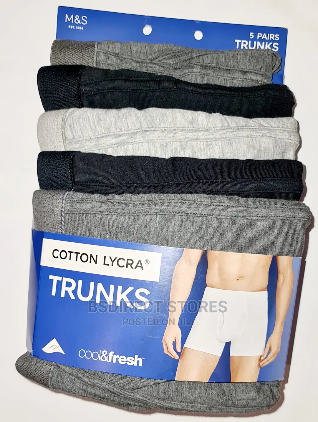 Marks Spencer Grey/Black 5packs Cotton Cool Fresh Trunks