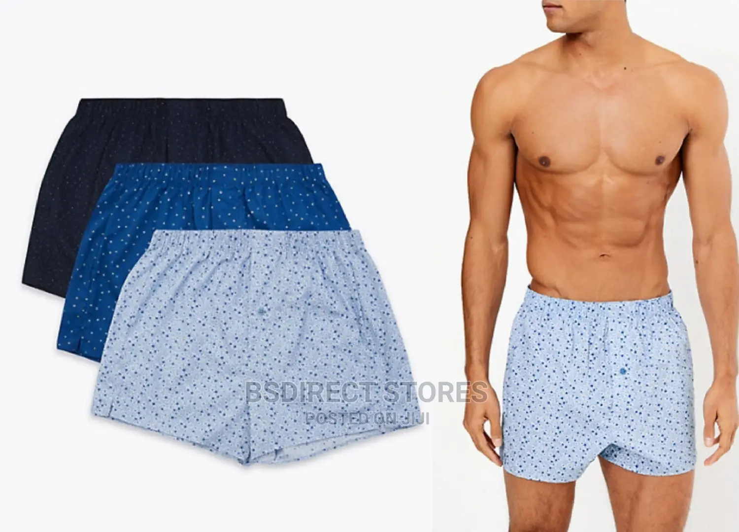 Marks and Spencer 3pk Pure Cotton Blue Print Woven Boxers