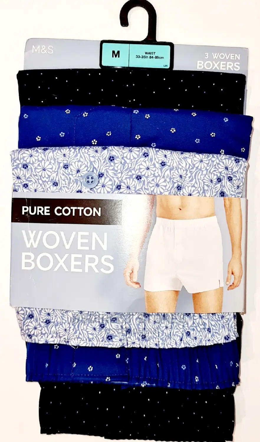 Marks and Spencer 3pk Pure Cotton Blue Print Woven Boxers