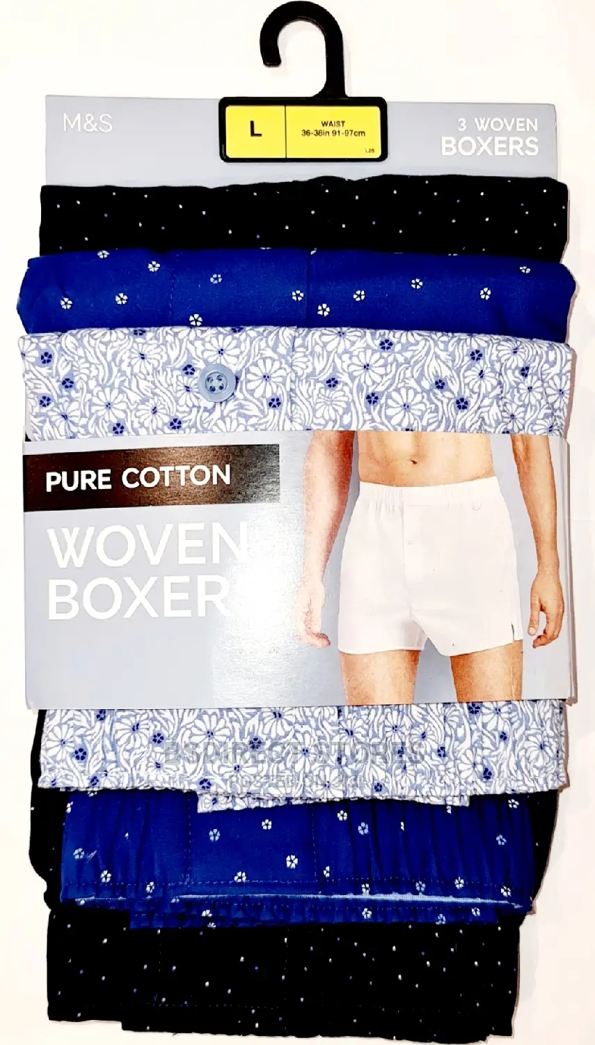 Marks and Spencer 3pk Pure Cotton Blue Print Woven Boxers