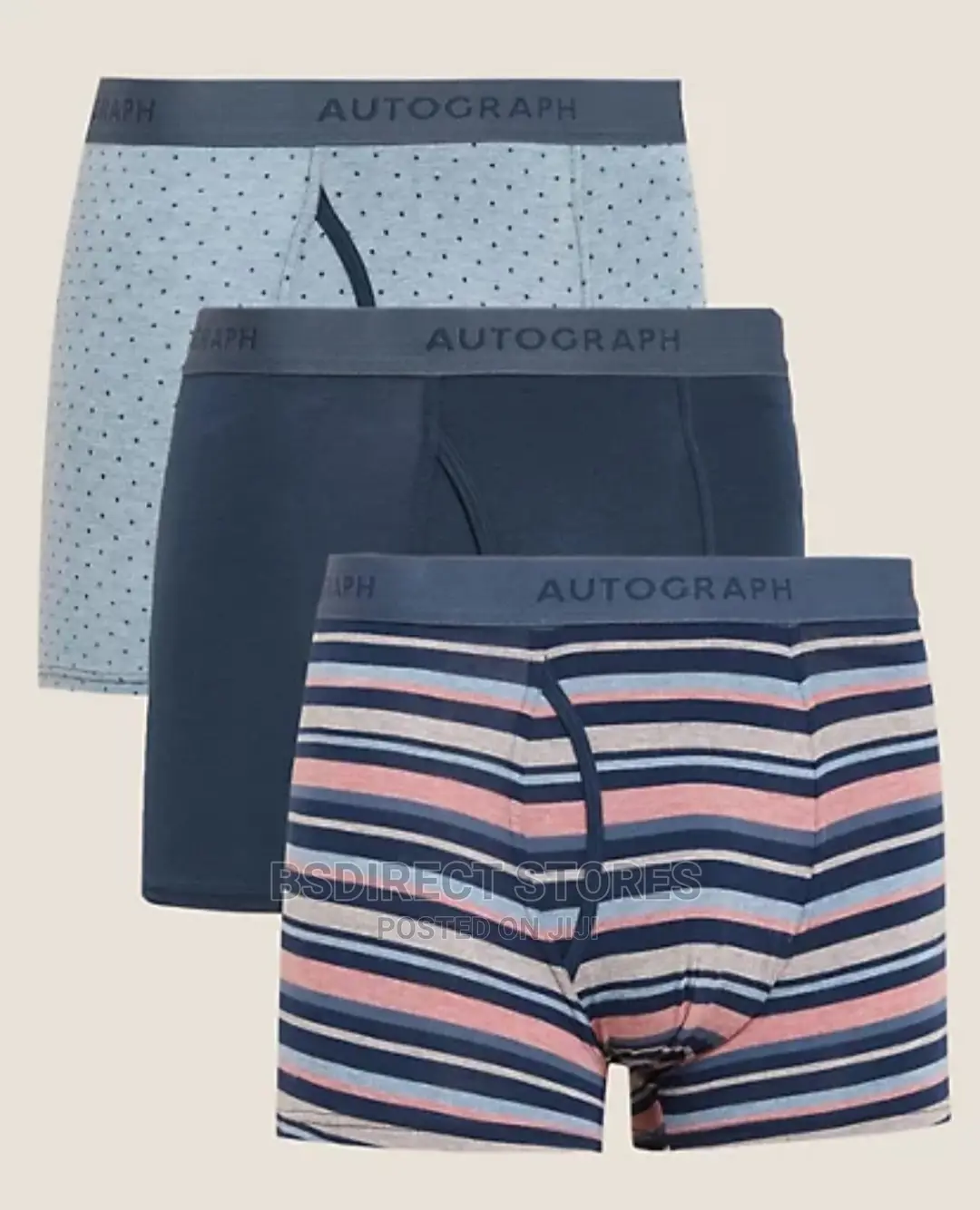 Marks and Spencer Blue Mix 3 Pack Supima Cotton Blend Trunks