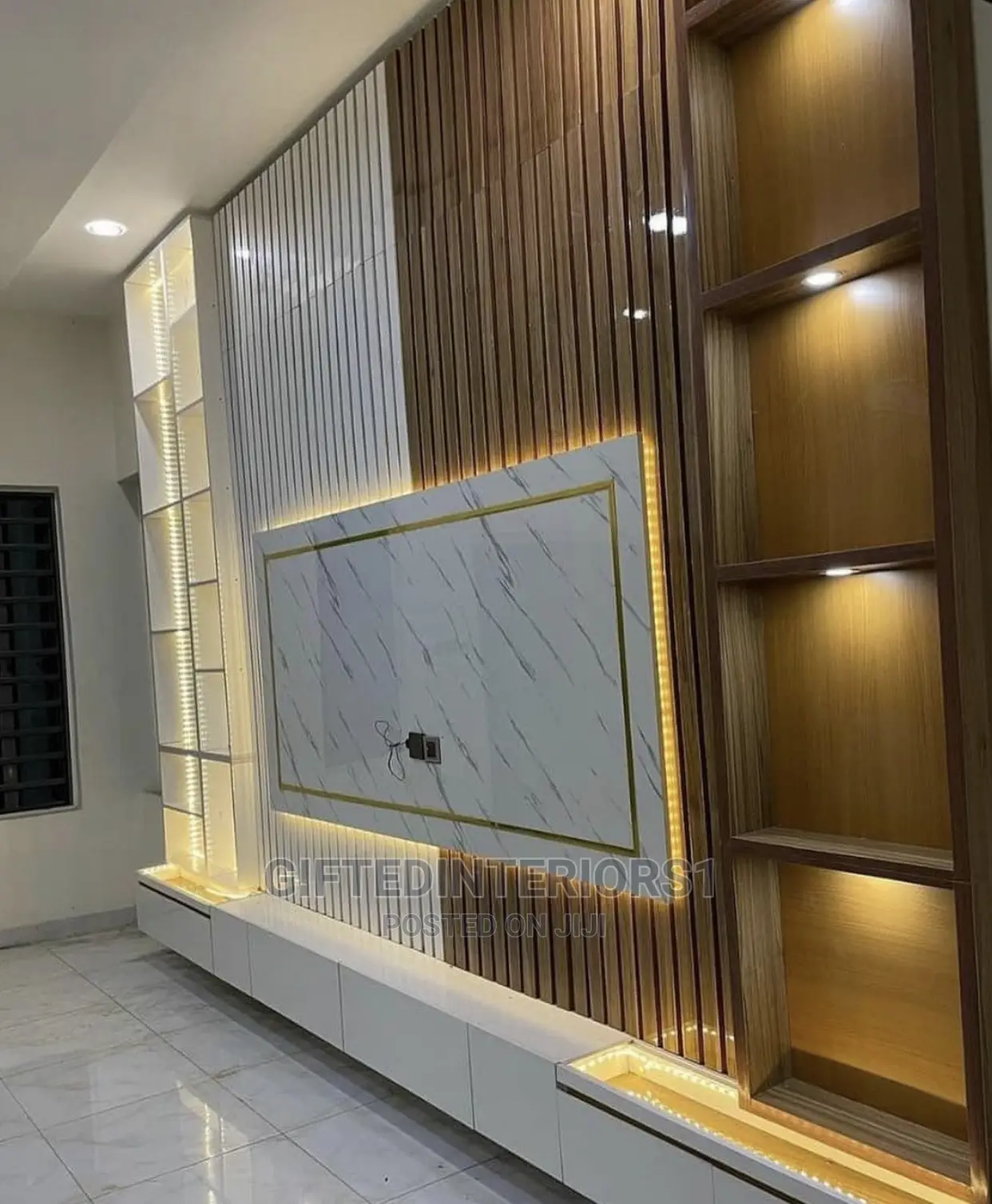 Tv Stand With Wall Cladding, Picturesframe Space LED Lights