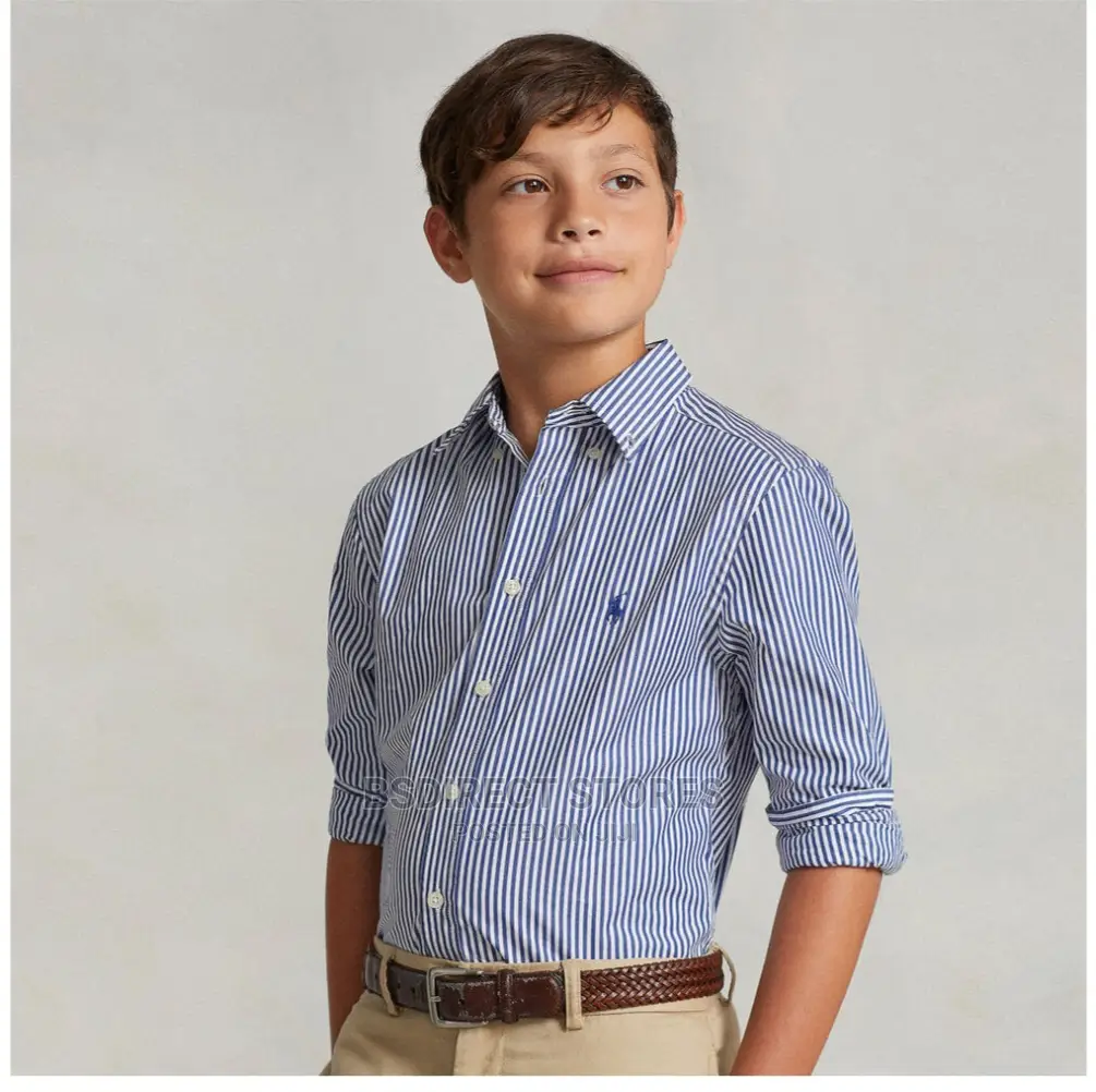 RALPH LAUREN Blue Logo-Embroidered Cotton Long-Sleeve Shirt