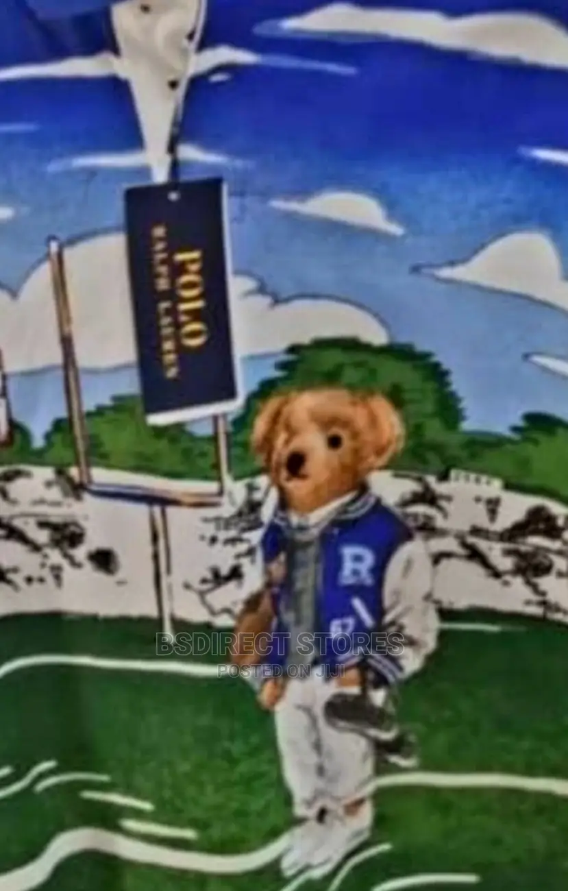 Polo Ralph Lauren Boys Blue Rugby Bear Custom Slim Fit Polo