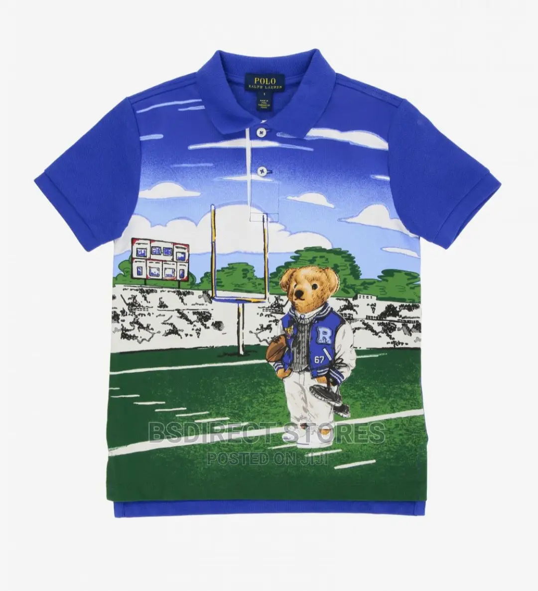 Polo Ralph Lauren Boys Blue Rugby Bear Custom Slim Fit Polo