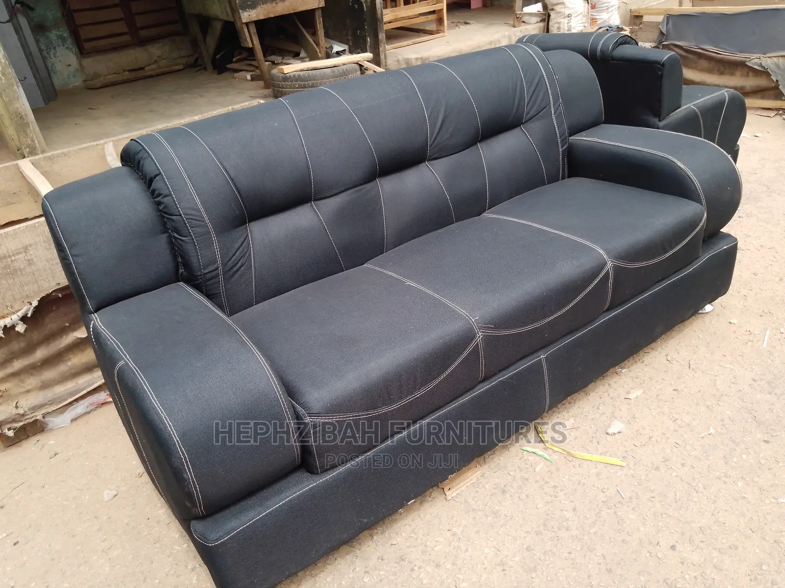 7 Seaters Black Fabric Sofa Set