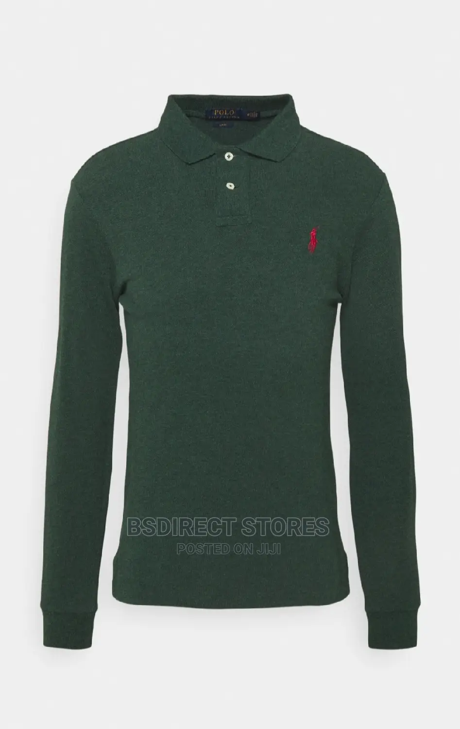 POLO RALPH LAUREN Bottle Green Cotton Long Sleeve Polo Shirt