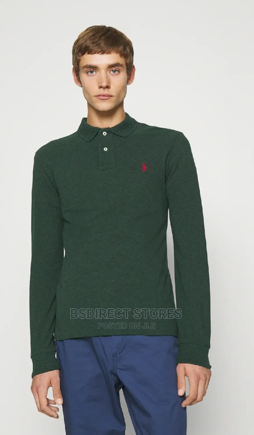 POLO RALPH LAUREN Bottle Green Cotton Long Sleeve Polo Shirt