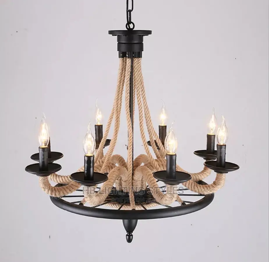 Vintage Hemp Rope Chandelier Lighting Fixture