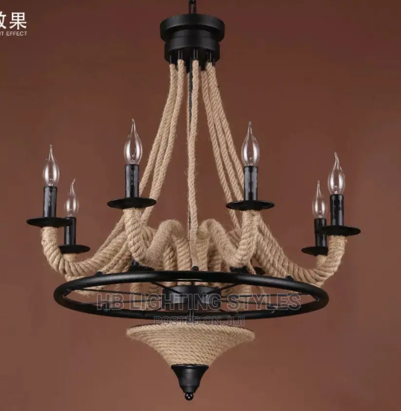 Vintage Hemp Rope Chandelier Lighting Fixture