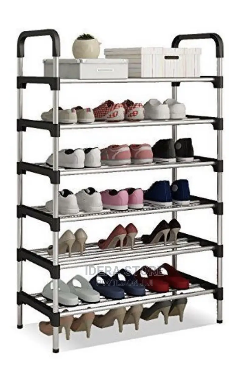 Stainless Shoe Rack + Steel Pipes (6 Layers)