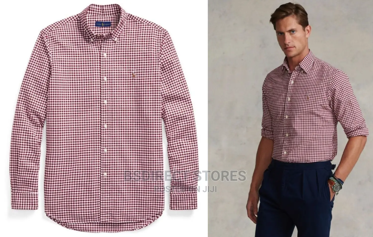 Polo Ralph Lauren Wine Custom Fit Gingham Oxford Shirt