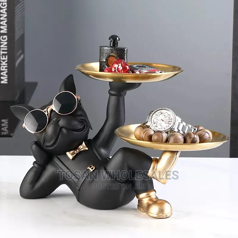 Bulldog Decorative Statue With Tray
