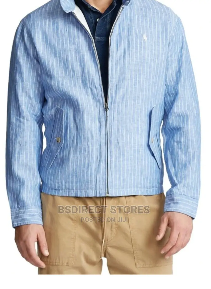 Polo Ralph Lauren Striped Linen Jacket Capri Blue / White