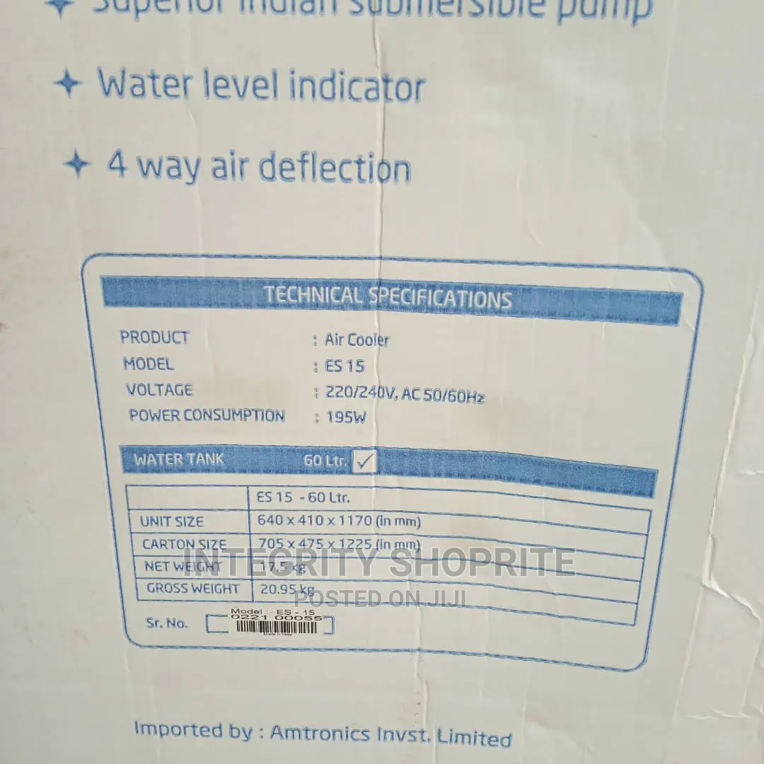 Eurosonic Air Cool 60ltr Power Consumption 195w