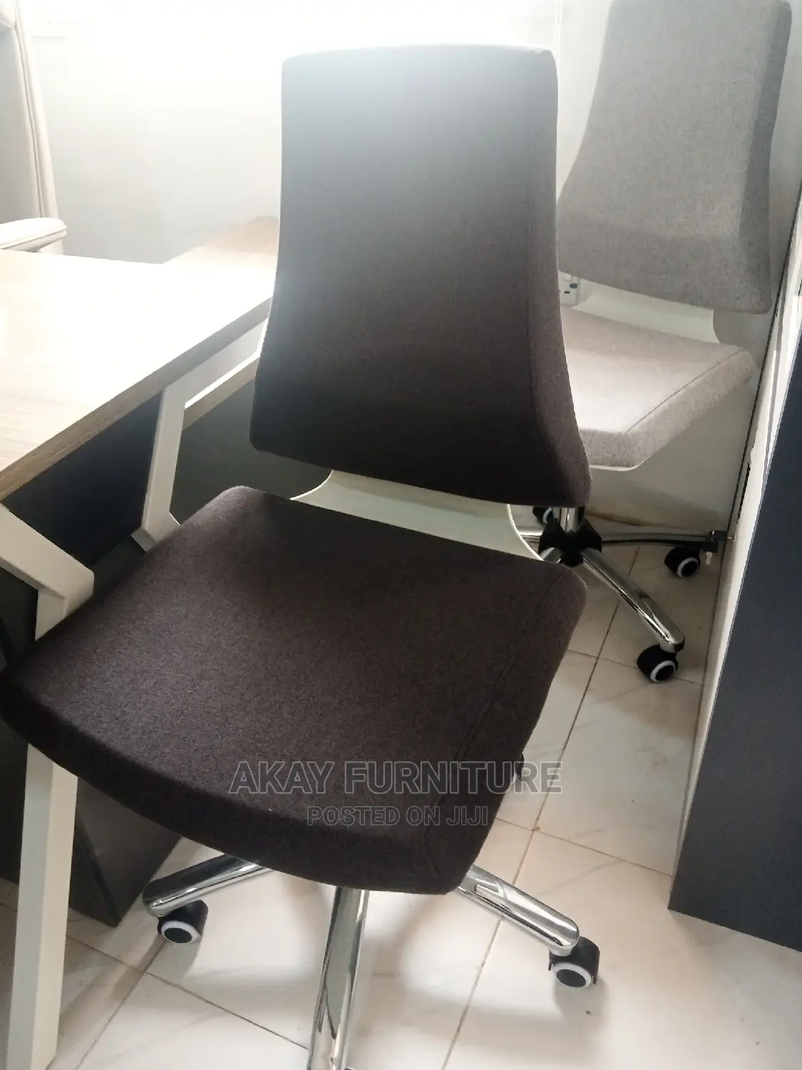 Armless Fabric Swivel Chair Grey
