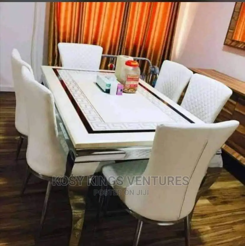 Luxurious Marble Versace Dinning With Six Leather Chairs