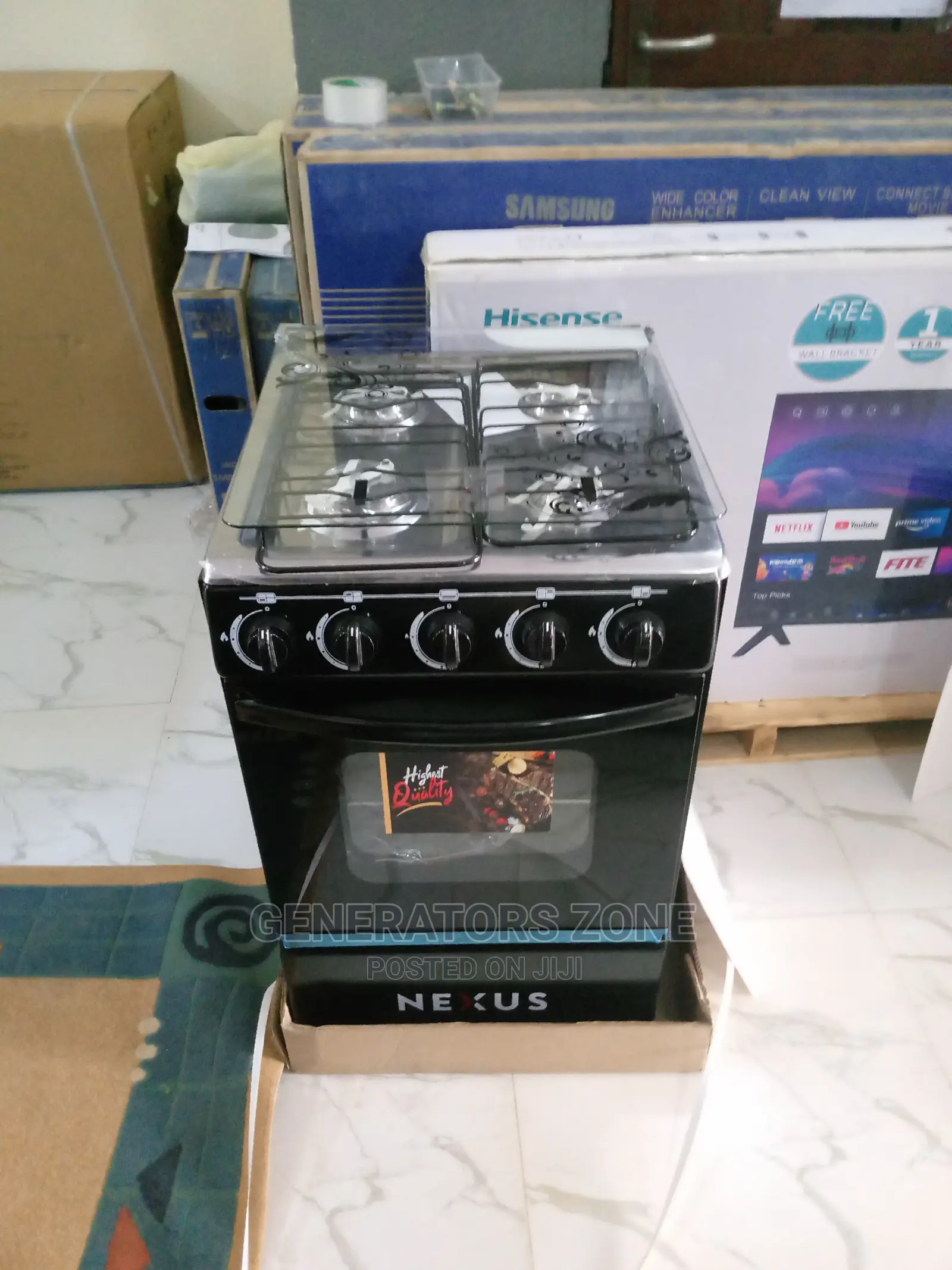 Nexus Gas Cooker-Nx-5055b + Polished Brass Burner Cap