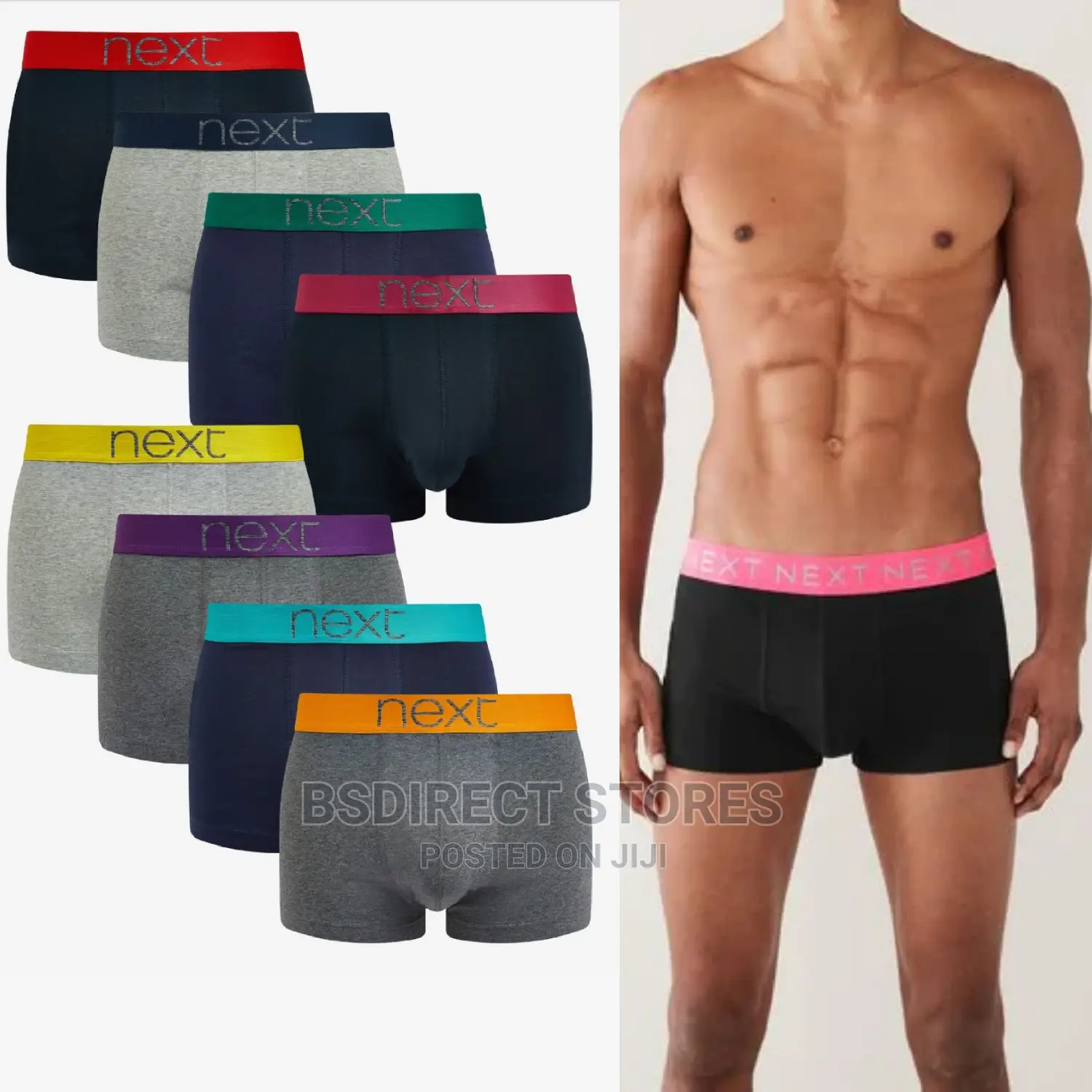 NEXT Hipsters Navy/Grey Coloured Waistband Boxers Pack Of 8