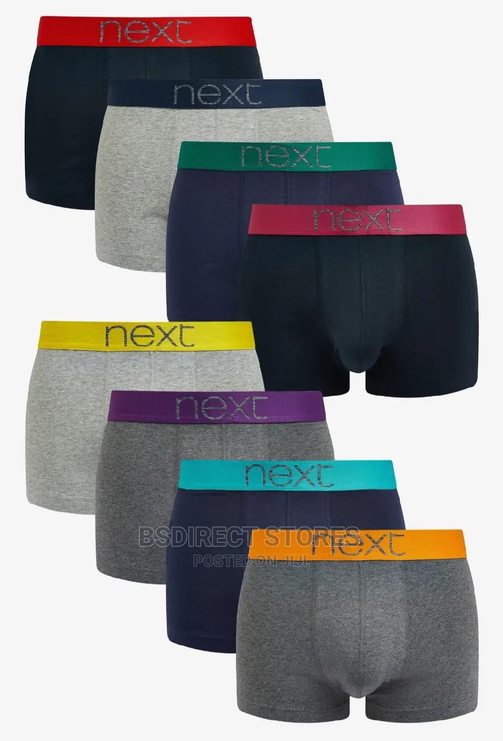 NEXT Hipsters Navy/Grey Coloured Waistband Boxers Pack Of 8