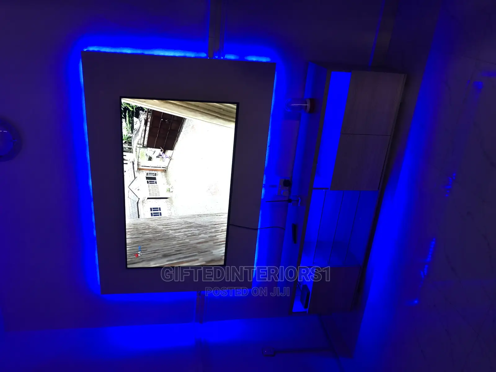 Tv Stand With Wall Panel (High Glossy)And Led Light