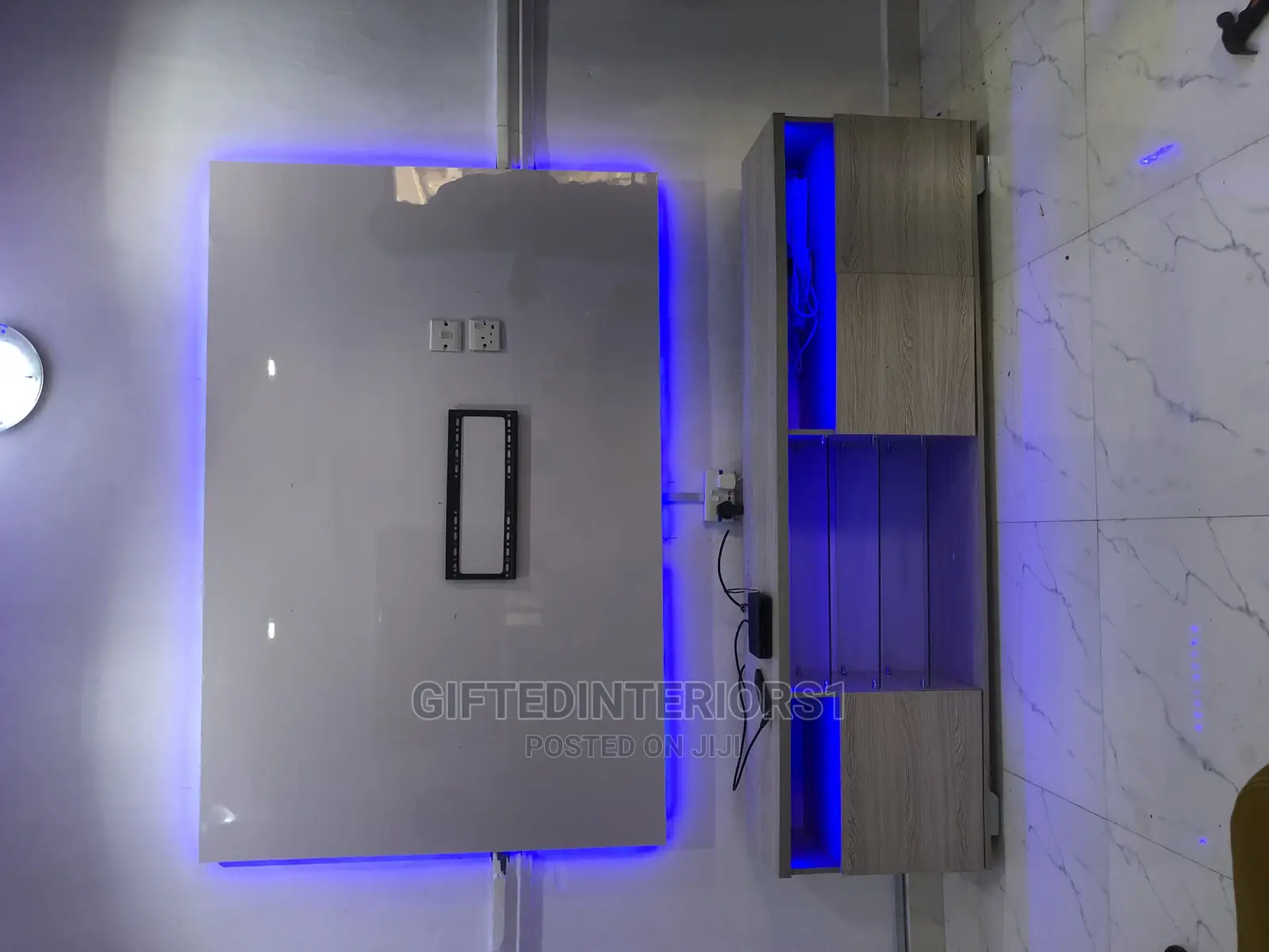 Tv Stand With Wall Panel (High Glossy)And Led Light