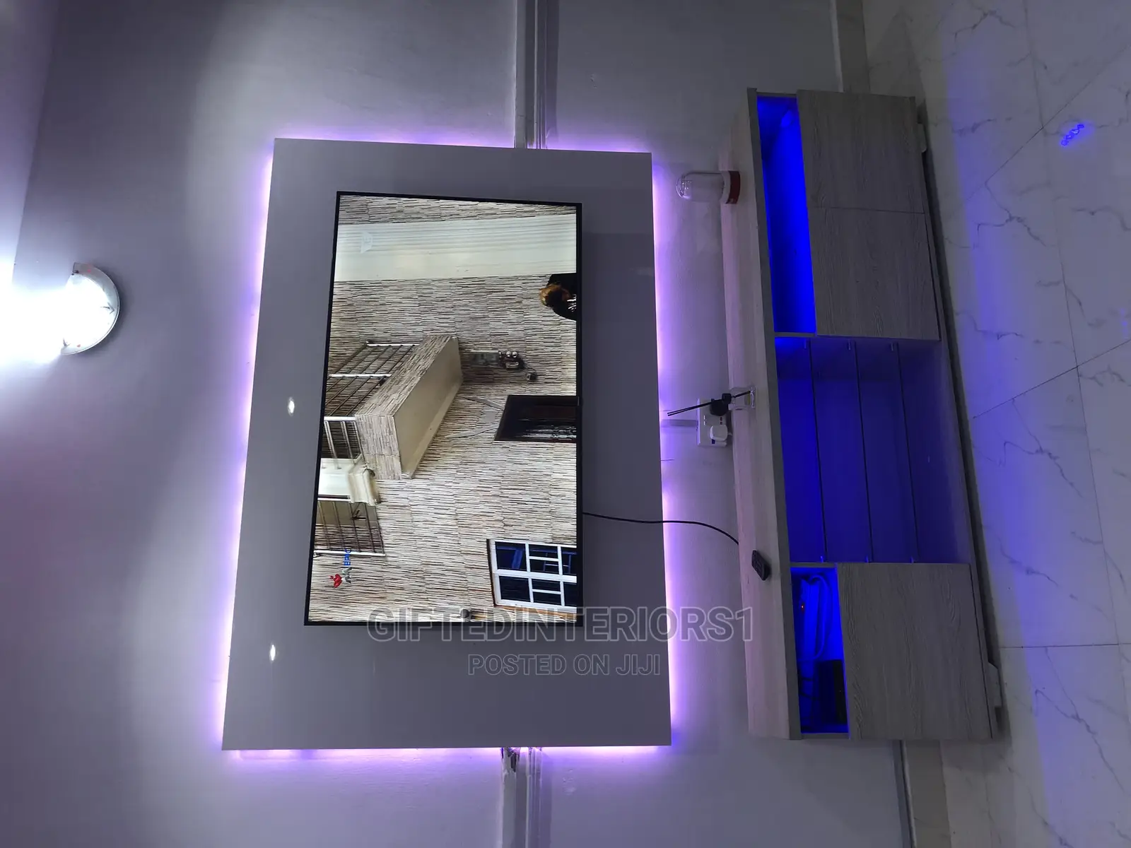 Tv Stand With Wall Panel (High Glossy)And Led Light