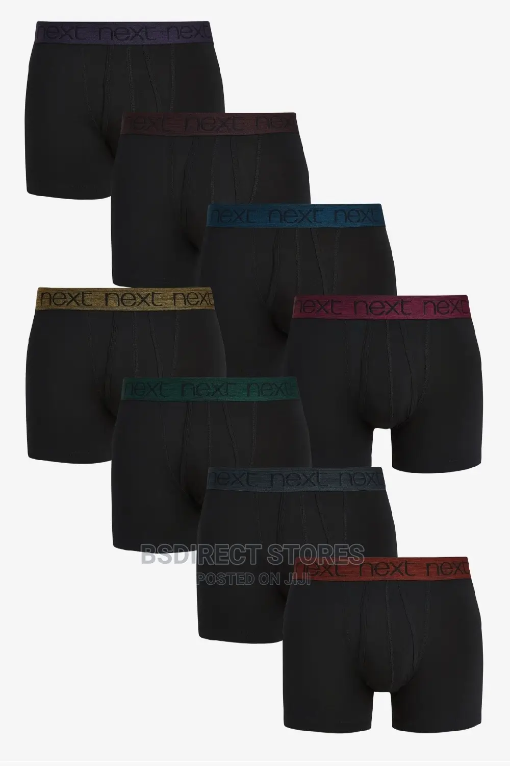 NEXT a-Front Black Bright Waistband Cotton Boxers Pack of 8
