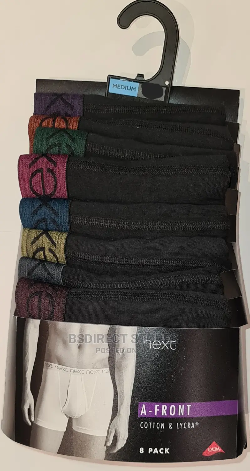 NEXT a-Front Black Bright Waistband Cotton Boxers Pack of 8