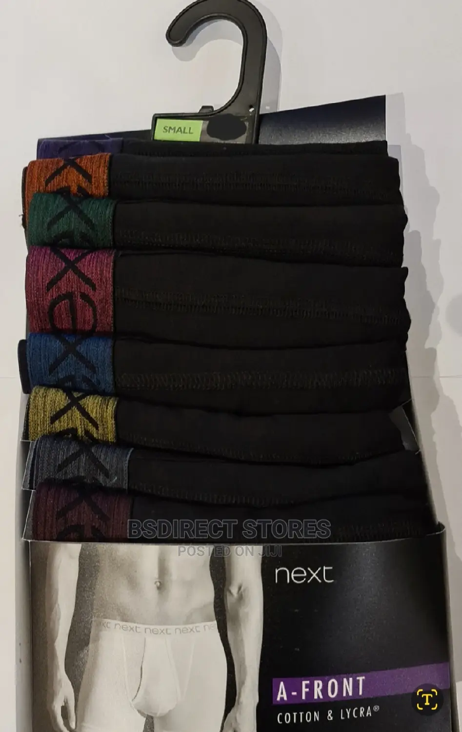 NEXT a-Front Black Bright Waistband Cotton Boxers Pack of 8
