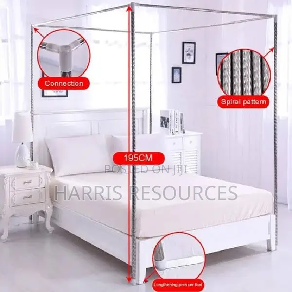 Mosquito Net Canopy Lace Luxury 4 Corner Square + 4 Poles