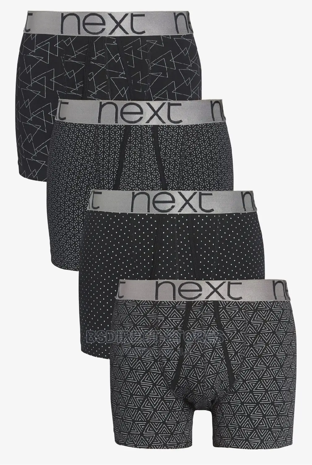 NEXT Black Pattern a-Front Luxury Cotton Boxers Pack of 4
