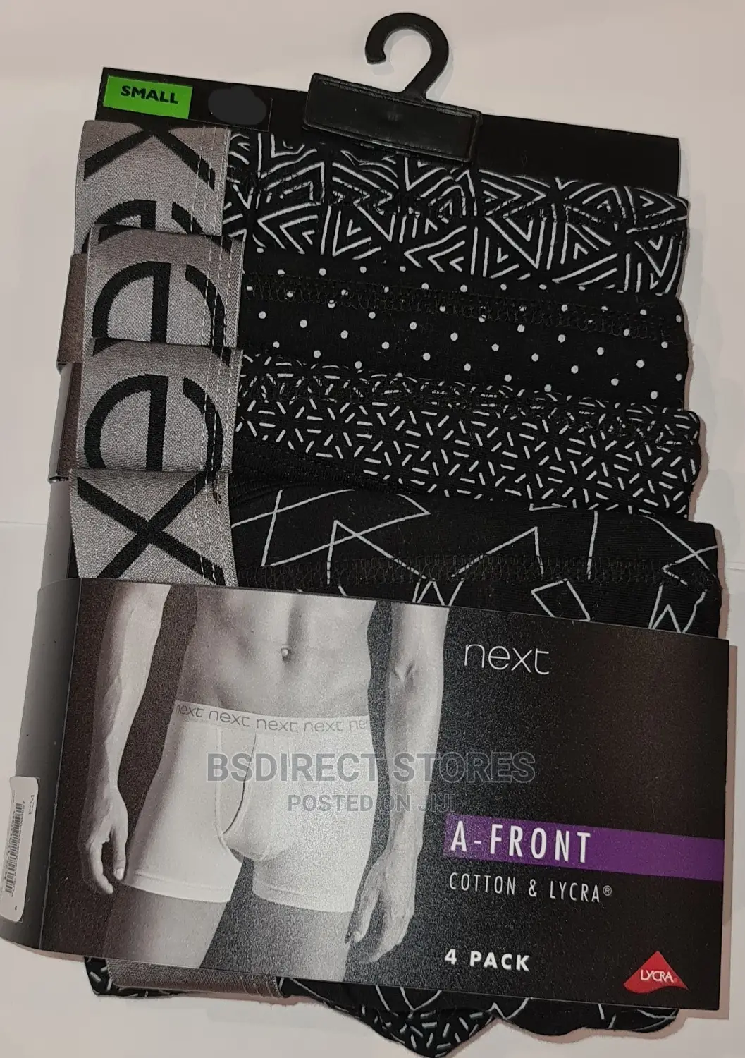 NEXT Black Pattern a-Front Luxury Cotton Boxers Pack of 4