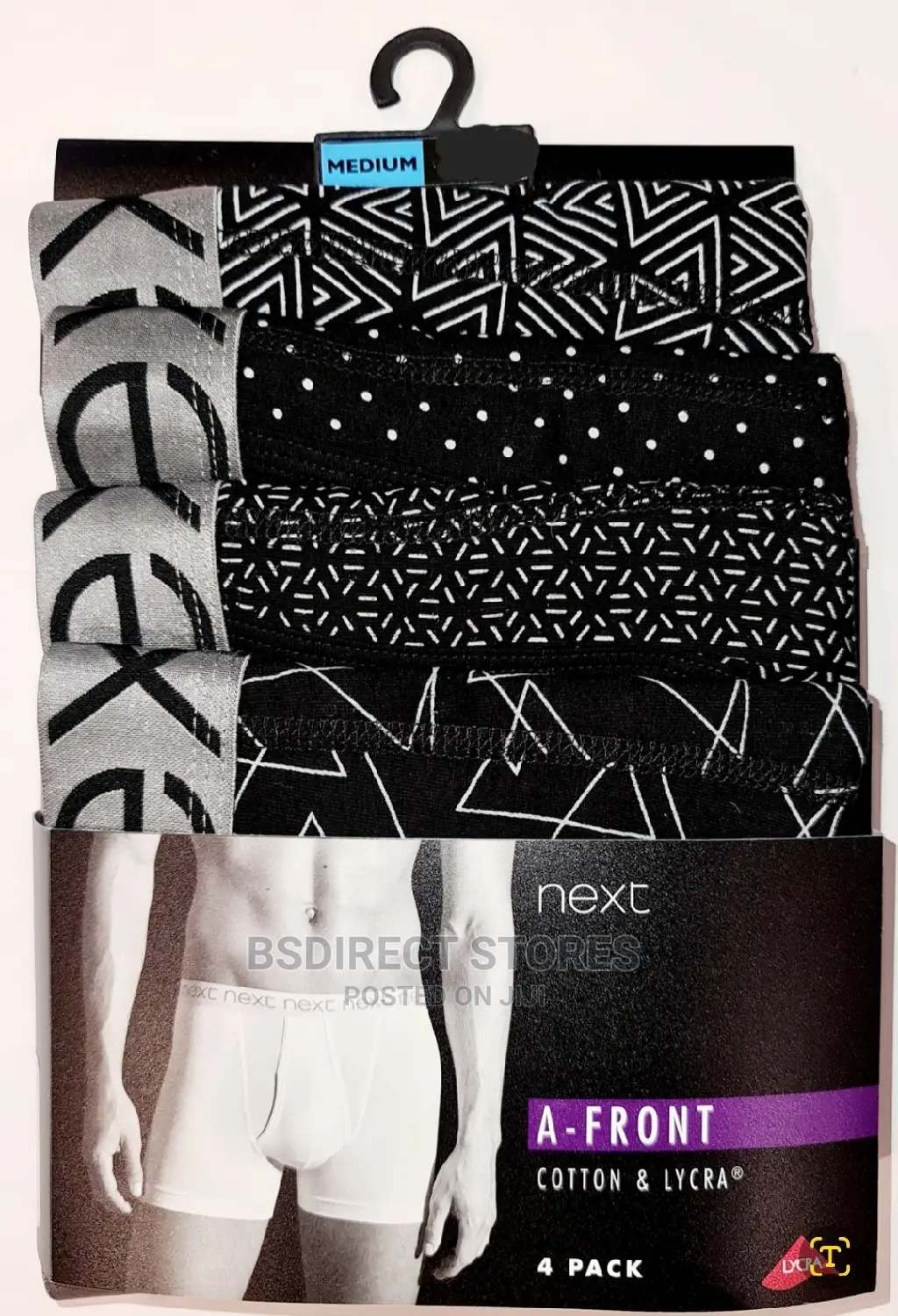NEXT Black Pattern a-Front Luxury Cotton Boxers Pack of 4